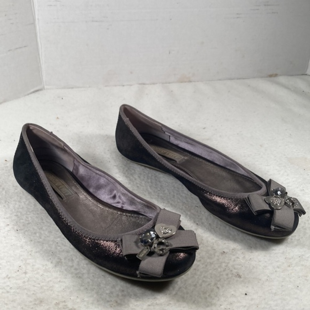Coach Poppy Caper Brown Bronze Charms and Bow Embellished Ballerina Flats